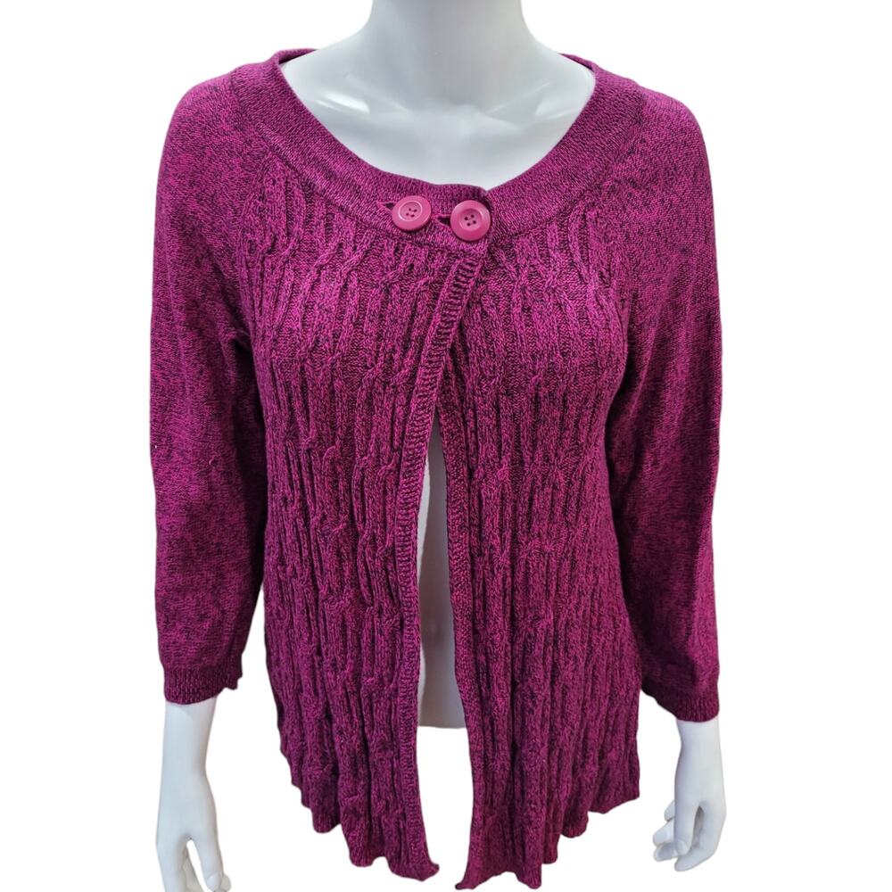 Kim Rogers Pink Cable Knit Cardigan Womens Medium Boho Cape Sweater Cozy